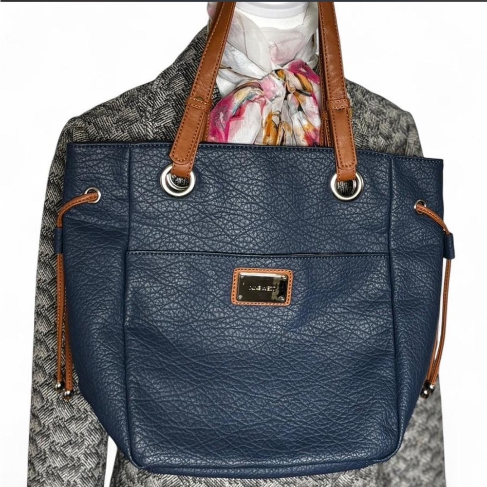 Navy Blue Faux Leather Nine West Hobo Bag - Picture 2 of 9